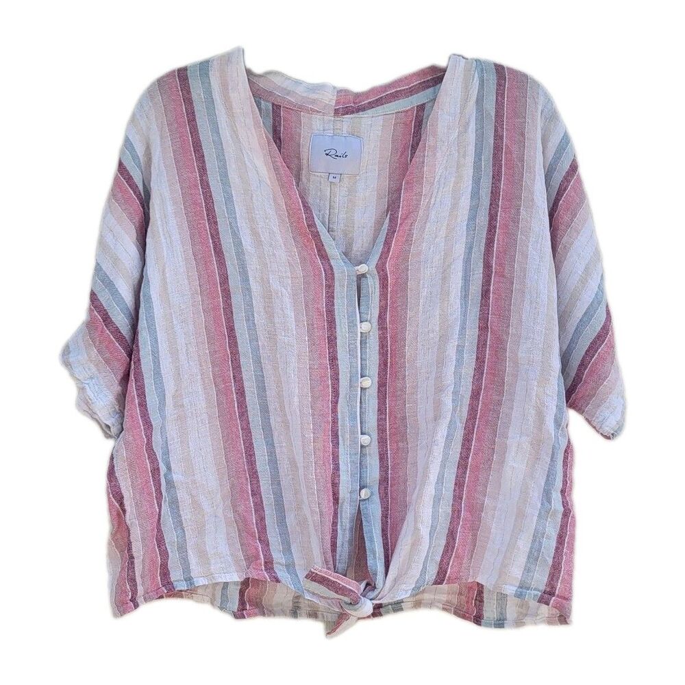 Rails Thea tropic striped linen blend top Wmns Sz M Beachy Coastal Resort